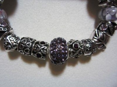 Authentic PANDORA Bracelet with 925 Beads & Charms   Lovely Lavender 