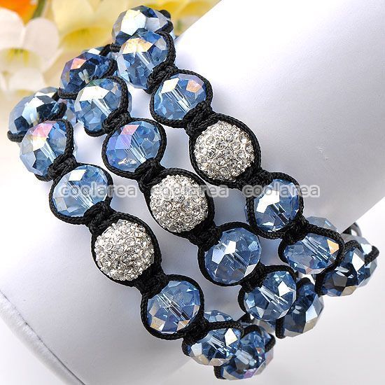 1X Light Blue Faceted Crystal Glass Disco Ball Style Macrame Bracelet 