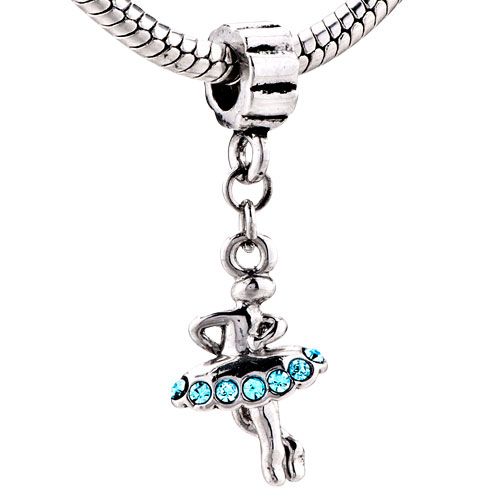 PUGSTER BEAD BLUE CRYSTAL BALLET DANCER EUROPEAN SILVER CHARM FOR 