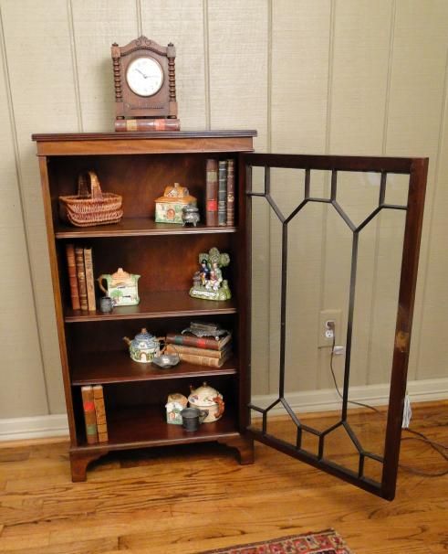 Antique Bookcase Bookshelf English Mahogany divided glass Key 