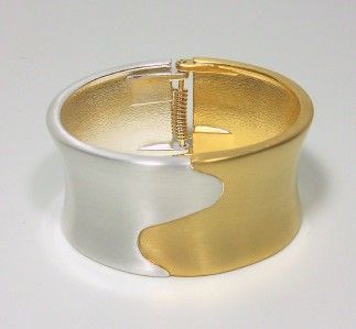 WIDE BRASS HINGED CUFF BANGLE BRACELET   NEW  