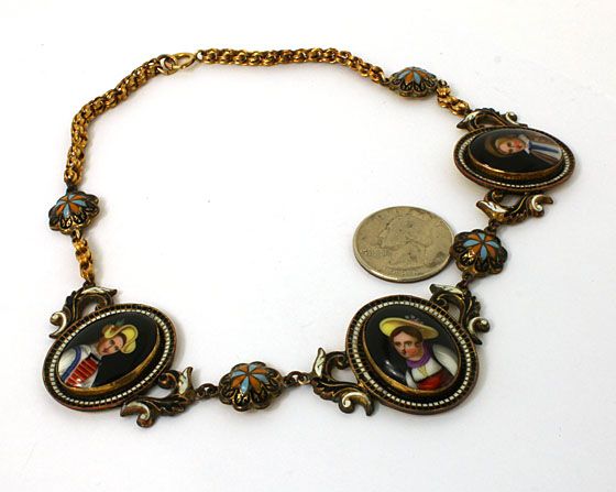 INTRICATE VICTORIAN 14K GOLD & ENAMEL CAMEO NECKLACE  