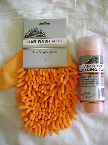 NEW SHAMMY+CASE+CAR WASH MIT GLOVE SPONGE CLEANER KIT   