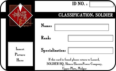 Shinra Template ID Card personal TURK Cosplay Costume  