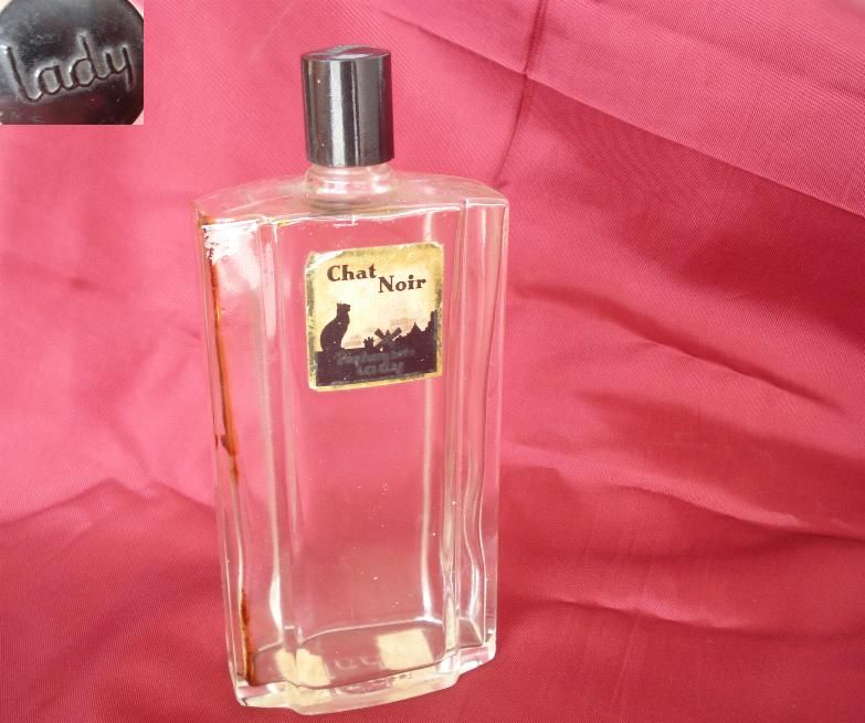 1940s VINTAGE CHAT NOIR LADIES GLASS PERFUME BOTTLE  