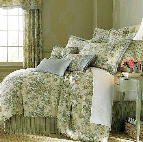 7pc CHRIS MADDEN Brenn Queen Comforter~Tan,Grey,Seafoam Blue+3Accent 