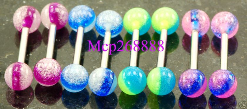   14g 1/2 Stripe Glow In The Dark Tongue Rings Barbells Tragus Piercing