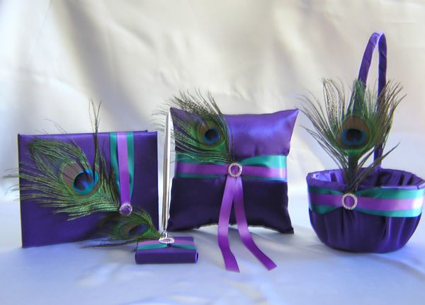 Wedding Reception Peacock Feather Purple Turquoise Gift Card Money Box 