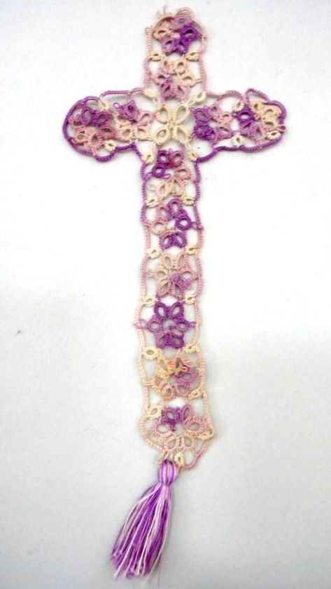 antique CROCHETED CROSS BOOKMARK purple BIBLE ★  