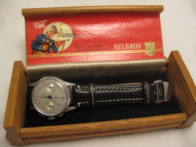 MINTY WWII HELBROS MEPA CHRONOGRAPH W WOOD VICTORY BOX  