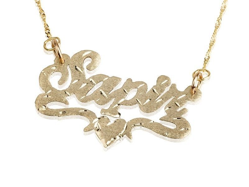   Solid Gold Name Necklace with Cuts Design personalized jewelry  