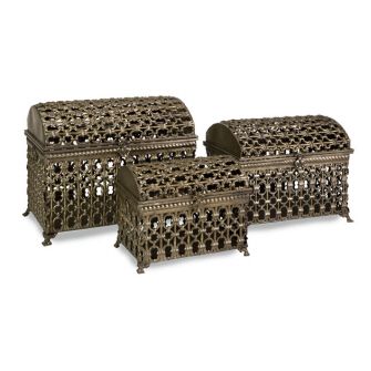 Decorative Metal Storage Trunks   Set of 3  