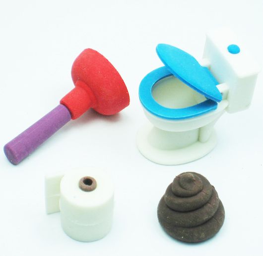 WACKY erasers collectible rubber PUZZLE eraser toilet  