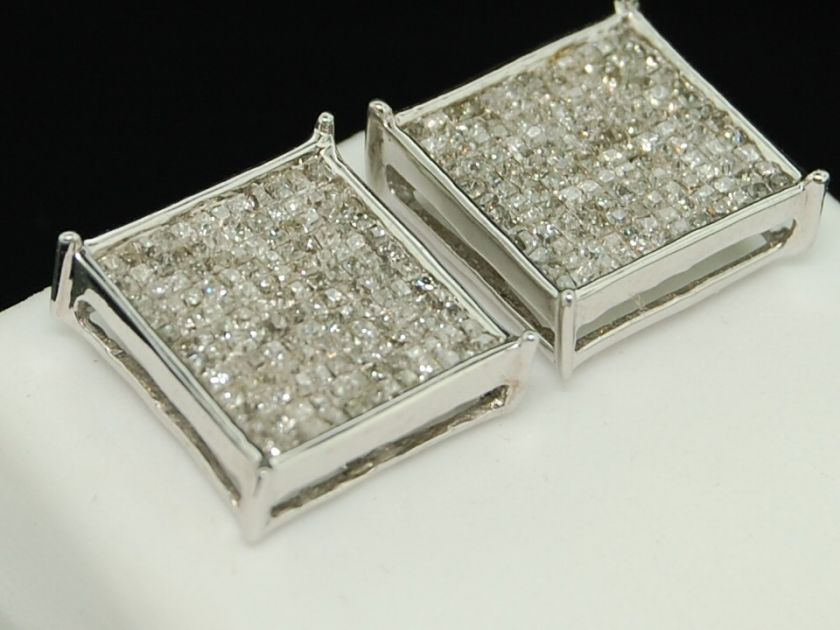 MENS WHITE GOLD PRINCESS CUT 2CT DIAMOND EARRINGS STUDS  