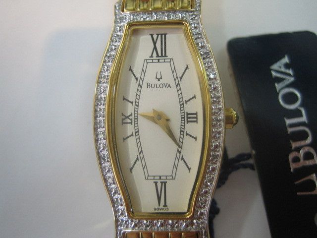 BULOVA JAPAN WOMENS WATCH QUARTZ DIAMOND STAINLESS S GOLD TONE 