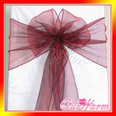 Dark Red Chair Organza Sash Bow Wedding Party Decor Hot  