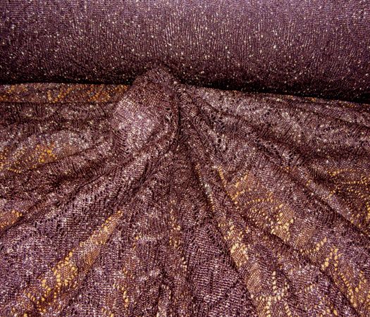 New Plum & Gold Metallic Floral Polyester Lace Fabric  