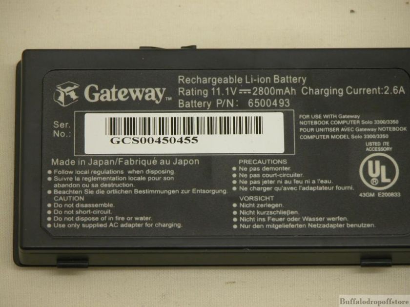 Gateway Laptop Rechargeable Li ion Battery Pack 6500493  