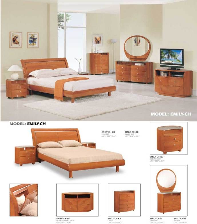 GLOBAL USA emily bedroom SET cherry QUEEN MODERN  