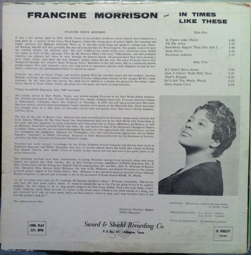   MORRISON in times like these LP VG Private 1964 TX Gospel Soul Rare