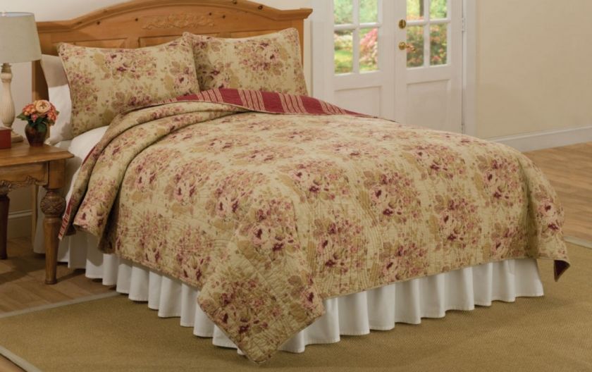 DARTMOUTH MANOR RED 3pc Full/Queen Quilt Set Rose  