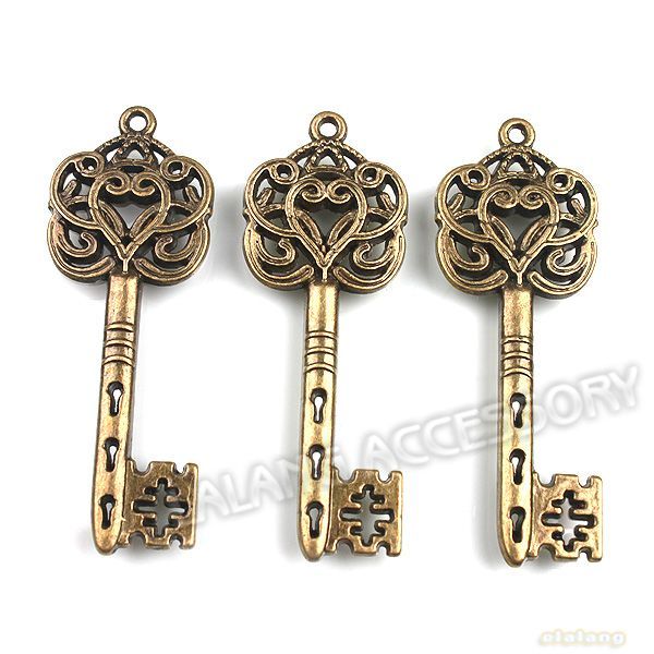 15x Antique Bronze Princess Key Pendant Lots Vintage Alloy Charm 