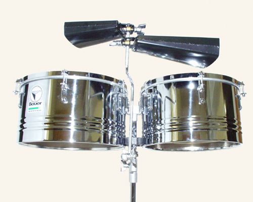 Bauer Timbales 14,15 Timbale Drums Stand & 2 Cowbells  