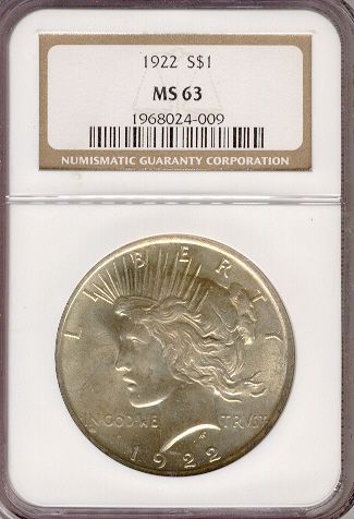 1922 PEACE DOLLAR MS 63 NGC  