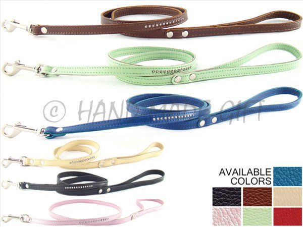 ft Genuine Leather Leash Dog Cat CRYSTALS Rhinestones  