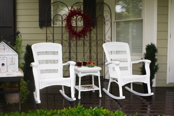 TORTUGA OUTDOOR PLANTATION ROCKING CHAIR SET   WHITE  