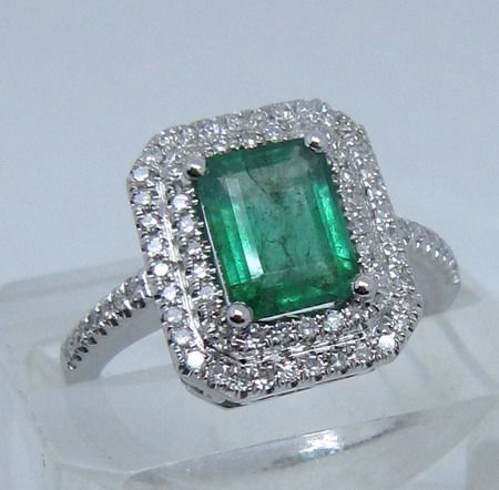 SOLID 14K White GOLD NATURAL EMERALD DIAMOND RING $4000  