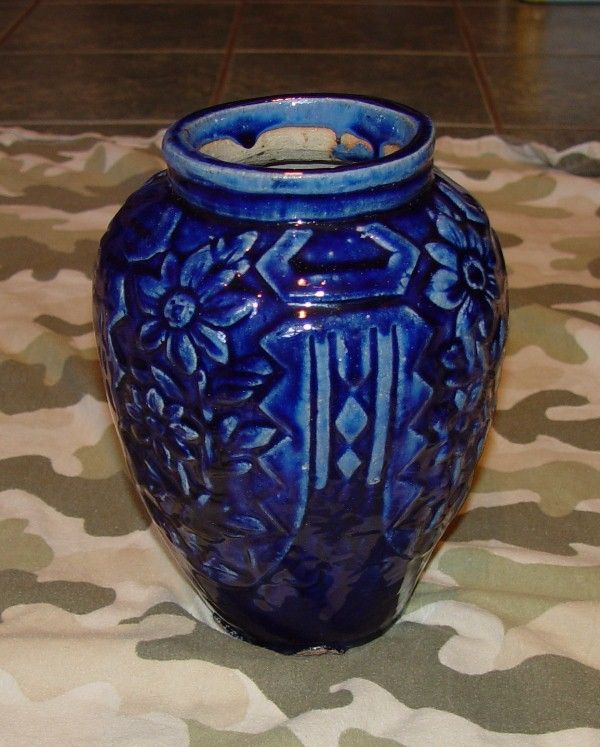 1860 FRENCH POTTERY VASE MRKED FRANCE DRK COLBALT BLUE  