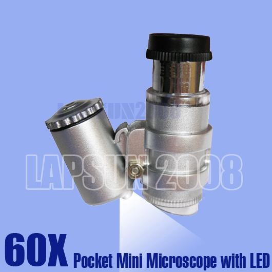 60X LED Pocket Microscope Magnifier Loupe Jewelry + UV  
