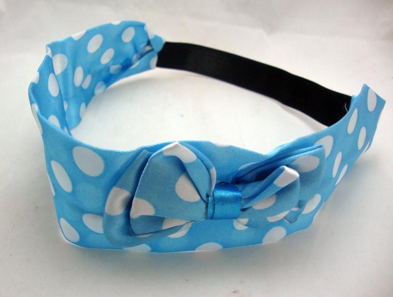 Blue Polka Dot Satin Scarf Headband  