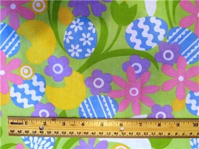 New Easter Rabbit Bunny Flowers Chicks Eggs Fabric BTY  