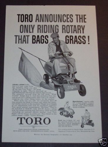 1959 TORO RIDING LAWN MOWER PONY COLT SPORTSMAN AD.  