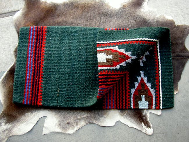 WOOL WESTERN SHOW TRAIL SADDLE BLANKET PAD GREEN WHITE  