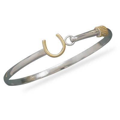 Sterling Silver 14K Lucky Horseshoe Bangle Bracelet  