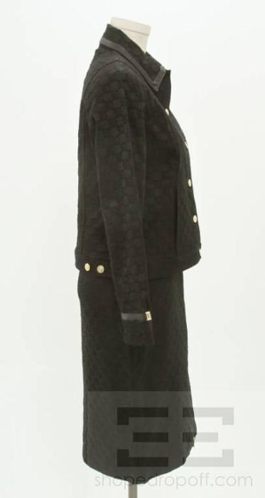 St. John Sport 2 Piece Black Monogram Jacket And Skirt Suit Size P/6 