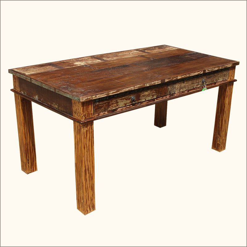 Drawers Rustic Reclaimed Wood Distressed Dining Table Furniture for 