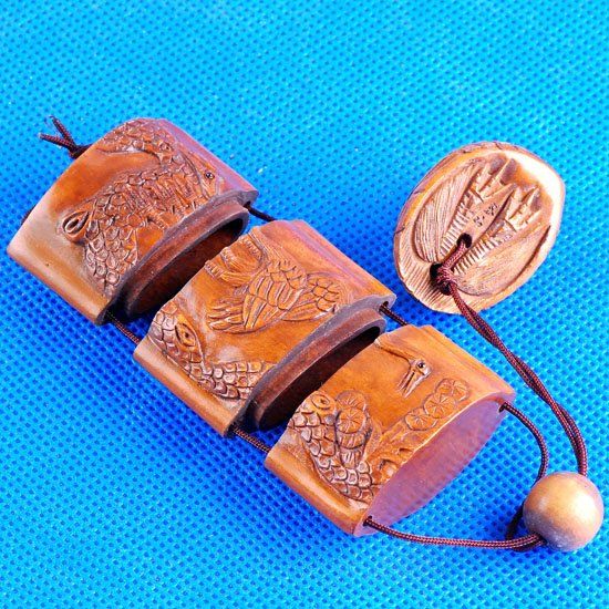 Japanese Carved Wood Boxwood Inro Crane Netsuke Carving  